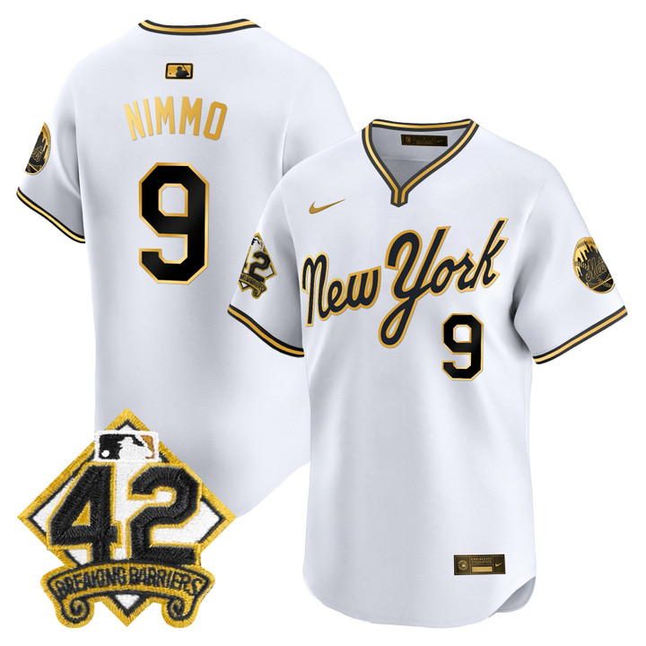 New York Mets 2025 Jackie Robinson Patch Road Alternate Jersey  White Gold Brandon Nimmo